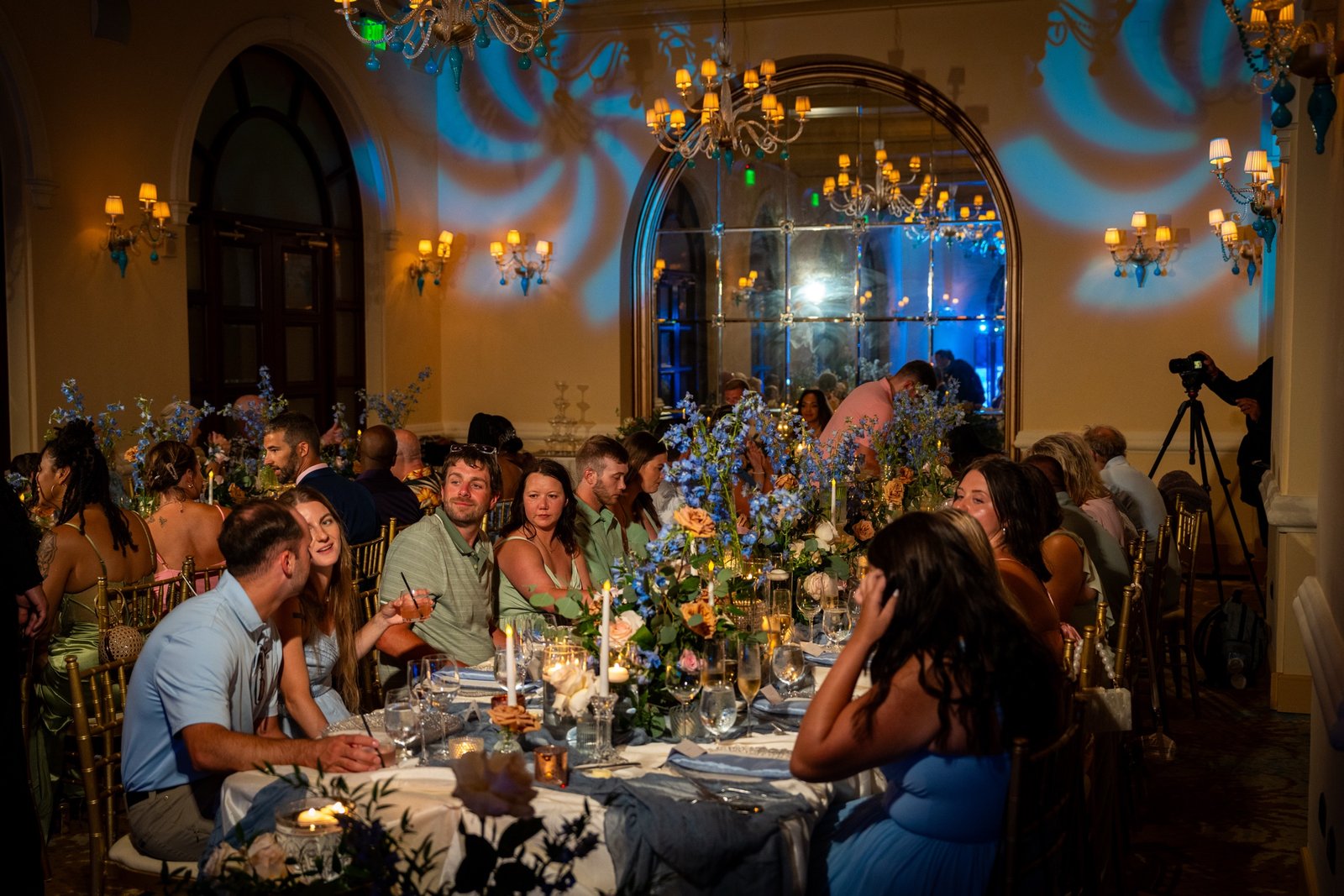 Reception table decor and candlelight
